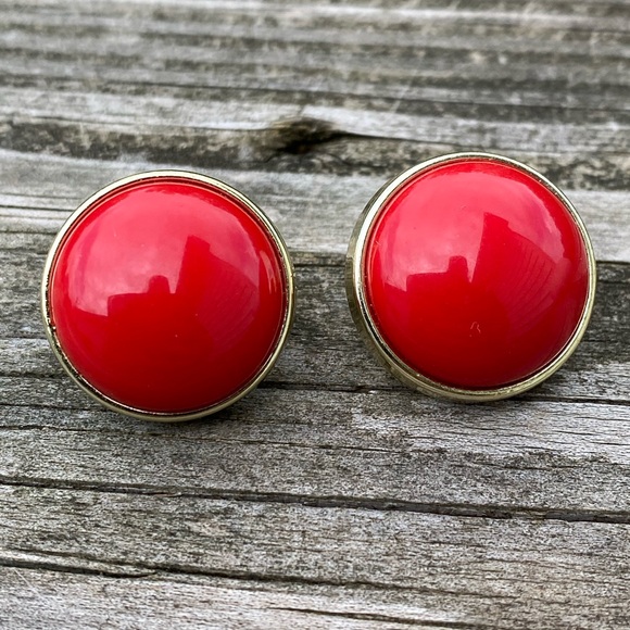 Vintage 80’s big round red post earrings - Picture 2 of 7